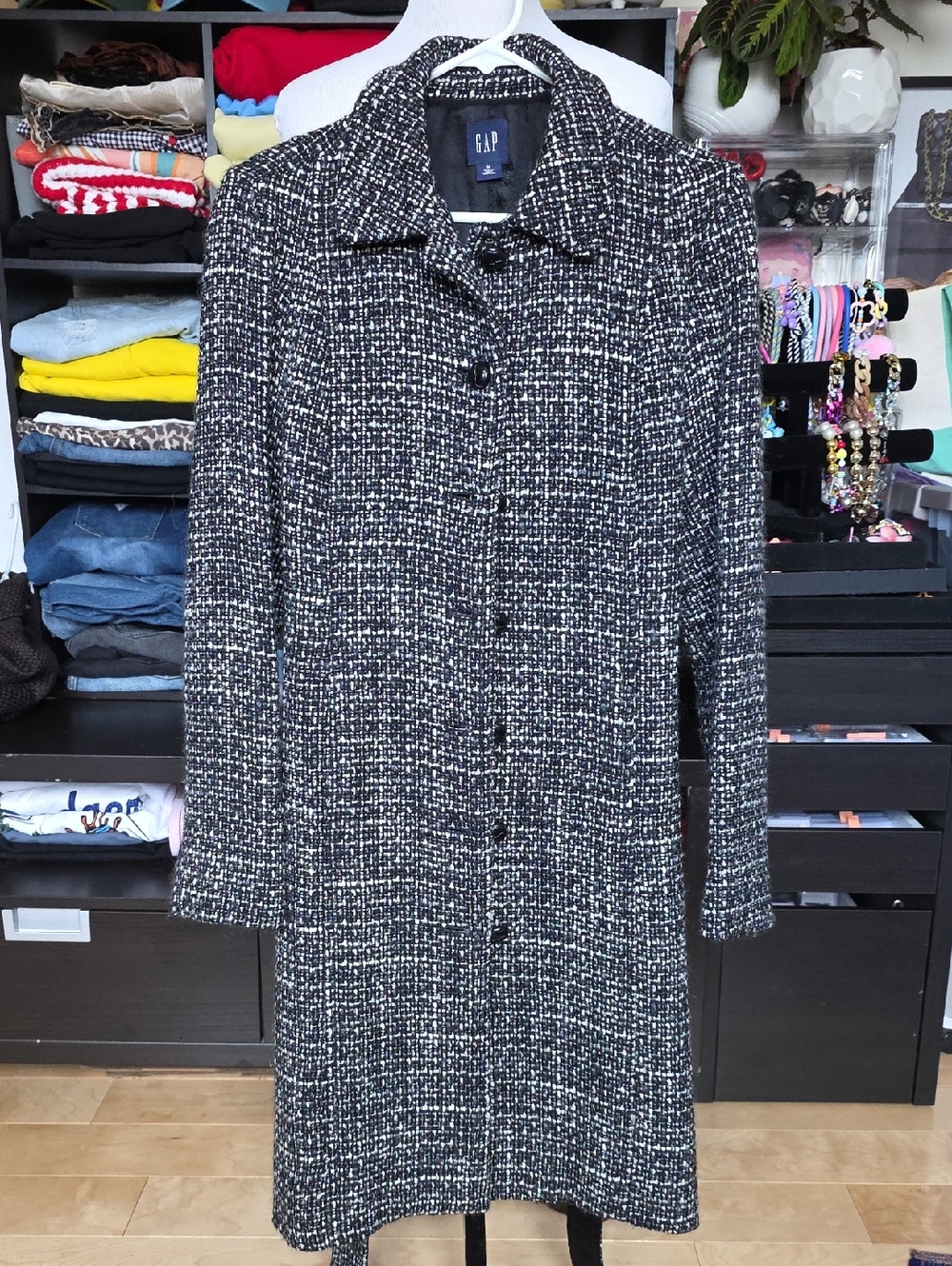 GAP Women's Black & White Tweed Coat